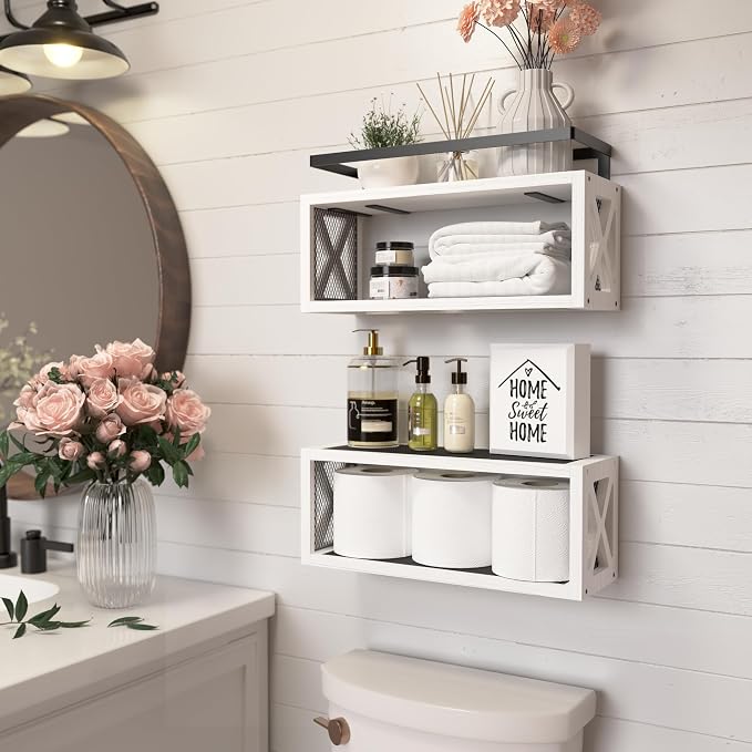 RICHER HOUSE Floating Shelves Bathroom, Wall Mounted Shelf Over Toilet - Image 2