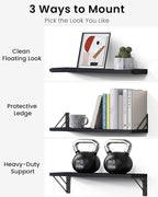BAYKA Wall Mounted Floating Bathroom Shelves, Wood, Black, Set of 3, 16in - Image 5