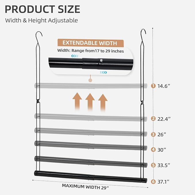 STORAGE MANIAC Hanging Closet Rod, Adjustable Width and Height Closet Hanging Organizer, Space-Saving Clothes Hanging Bar, Closet Extender Hanging Rod Double Closet Hanging Rod, 2 Pack Black - Image 2