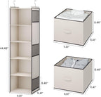 YOUDENOVA Hanging Closet Organizer, Hanging Shelves with Drawers, Beige | Closet Organizers and Storage with 6 side pockets, Foldable Storage for Clothes, Socks, Underwear & More, Breathable Fabric - Image 3