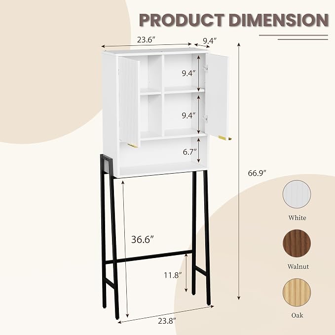 Over The Toilet Storage Cabinet,25" W Bathroom Organizer, White - Image 2