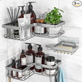 YASONIC Corner Adhesive Shower Caddy, with Soap Holder and 12 Hooks, Rustproof Stainless Steel Bathroom Organizer, No Drilling Wall Mounted Rack, Brushed Silver, 3-Pack by YASONIC