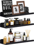 Qukaka Floating Shelves for Wall Decor, 15" Wall Shelves for Bedroom, Living Room, Kitchen, Bathroom Decor, Nail Polish/Book/Decoration/Makeup/Perfume Organizer Floating Shelf-3Pack Black by QukakaHomeCare