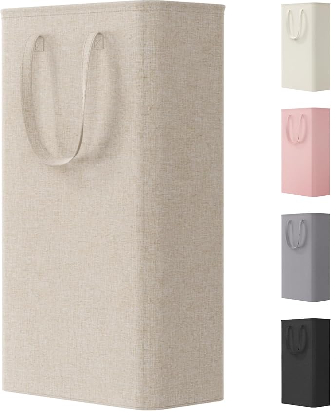 Lifewit Slim Collapsible Laundry Basket with Handles, 65L, Beige by Lifewit