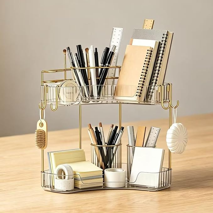 2-Tier Corner Bathroom Counter Organizer，Makeup & Skincare Shelf with Built-in Brush Holder，Space-Saving Bathroom Countertop Organizer for Skincare, Perfume, Cosmetics(Clear) - Image 7