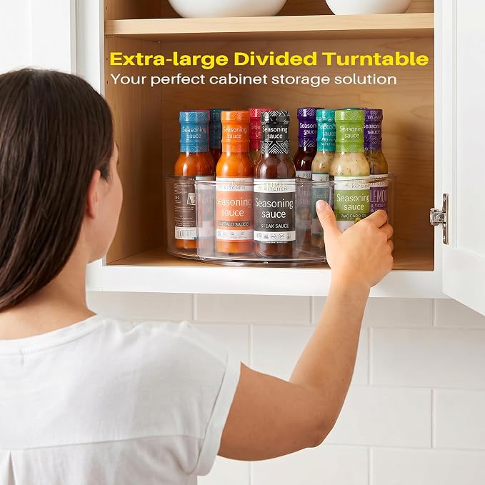 Divided Lazy Susan Turntable Organizer, 11.5" Clear Round Lazy Susan - Image 4
