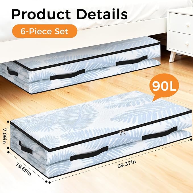 6 Pack Under Bed Storage Bags, 90L Foldable Clear Containers with Handles | Dual Zipper Storage Bins for Comforters, Bedding, Blankets, Closet Organizer for Clothes, Linen Sheets, Sweaters - Image 2