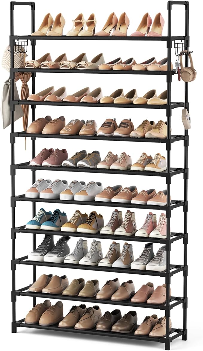 VTRIN 10 Tier Shoe Rack Tall Large Capacity Wide Shoe Organizer with Two Hooks Sturdy Metal Shoe Shelf for Entryway, Closet, Bedroom by VTRIN