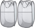 Larpur 2 Pcs Popup Mesh Laundry Baskets, Collapsible and Portable Clothes Washing Laundry Hampers with Reinforced Carry Handles, Gray Clothes Hamper for Home, Travel, College Dorm by Larpur