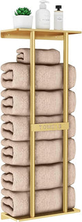 STWWO Bathroom Towel Storage Rack for Bathroom, 30 inch Towel Racks Wall Mounted with Shelf Can Holds 6 Large Towels, Wall Towel Rack for Rolled Towels, Gold by STWWO
