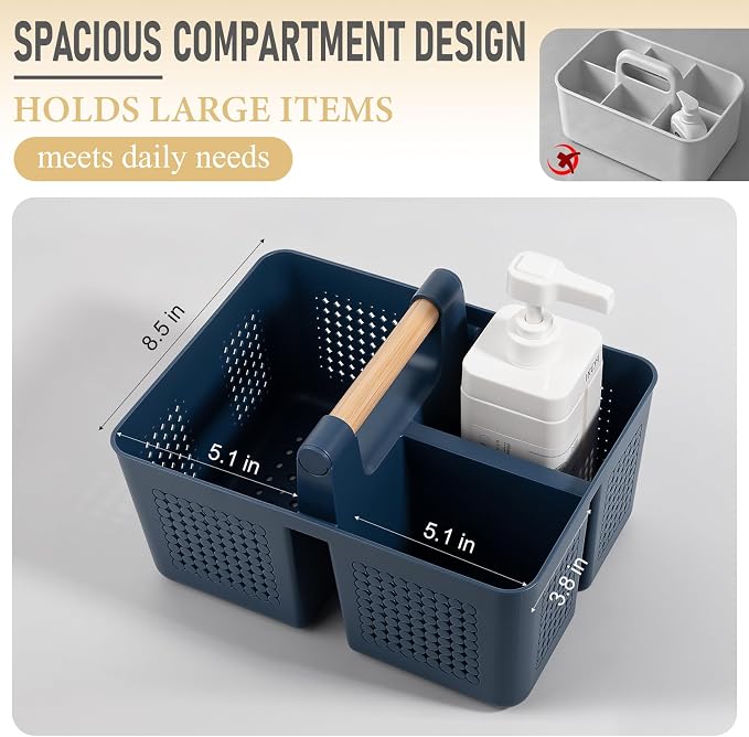 JiatuA Portable Shower Caddy Basket Plastic Caddy Organizer Large Navy Blue - Image 5