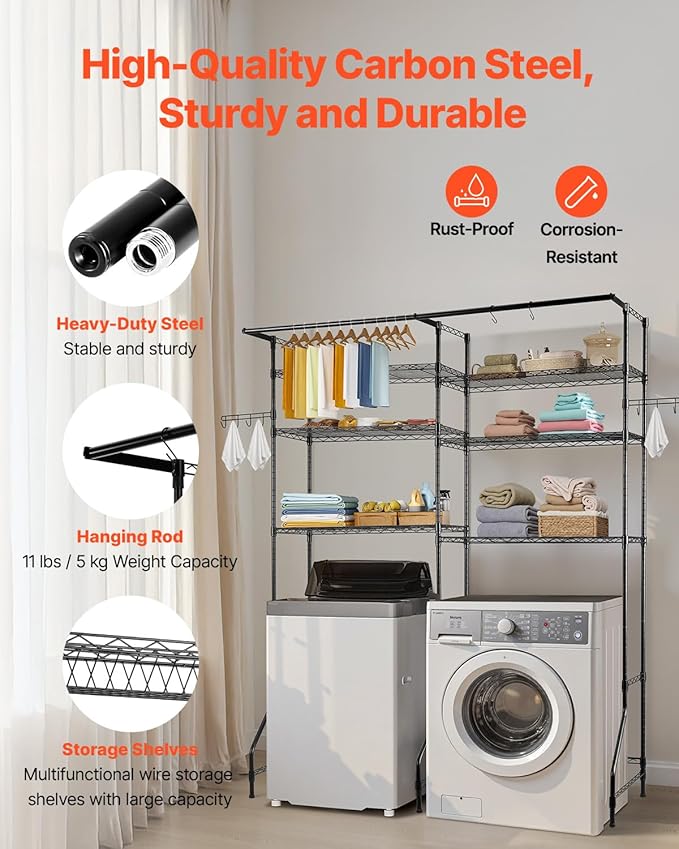 VEVOR Over Washer and Dryer Storage Shelves 6-Tier Laundry Room Drying Rack - Image 7