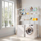 VEVOR Over The Washer and Dryer Storage Shelf, 6 Tier Laundry Room Drying Rack with Hanger Rod and Hooks, Adjustable Over Washer and Dryer Shelves, Laundry Room Shelf Storage Space Saver, White - Image 2