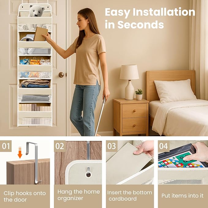Space Saving Over The Door Organizer,5 Shelves & 8 Side Pockets,Anti Tilt Hanging Behind Door Storage,Heavy-Duty Reinforced Mesh Rack Holds 44lb for Bathroom,Pantry, Nursery,Closet, Shoes, Towels - Image 5