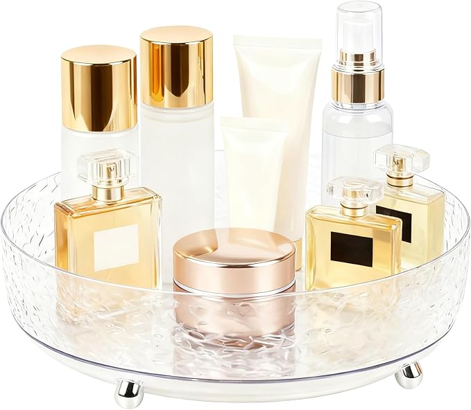360° Rotating Makeup Organizer, 9" Clear Perfume Organizer Turntable Lazy Susan for Vanity, Pantry, Bathroom Counter, Cabinet, Spinning Cosmetic Storage Holder for Skincare, Perfume, Lotions by Dezzer