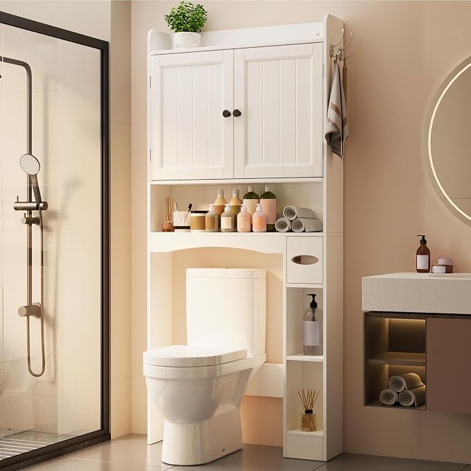 Ahomly Over The Toilet Storage Cabinet, 32.3" W x 70.3" H, White by Ahomly