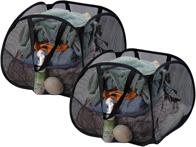 Collapsible Laundry Basket 90L, Mesh Pop-up Hamper, Black 2PCS by LUANMEET