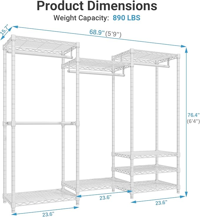 VIPEK V5 Heavy Duty Clothes Rack, Freestanding Modular Closet System, White - Image 5