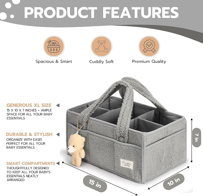 PeraBella Baby Diaper Caddy Organizer with Handle, Boy & Girl Shower Gift Basket, Portable Diaper Storage Basket Bin for Wipes, Newborn Baby Essentials Registry Search Must Haves, Car Caddy Organizer - Image 4