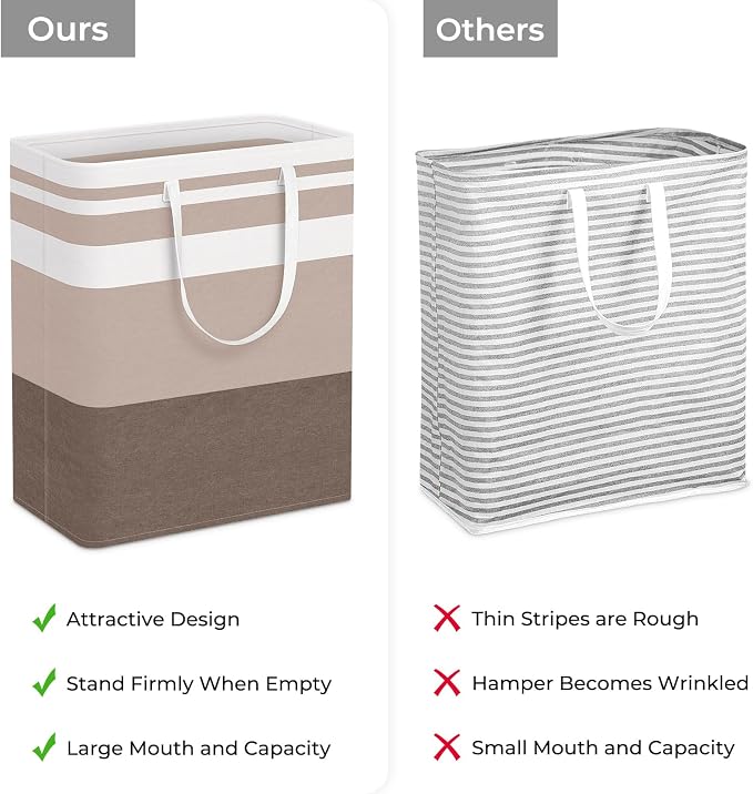 HomeHacks 2-Pack Large Laundry Basket, Waterproof, Freestanding Laundry Hamper, Collapsible Tall Clothes Hamper with Extended Handles for Clothes Toys in the Dorm and Family (Brown, 125L) | Waterproof, Freestanding, Collapsible Clothes Hamper with Rein... - Image 3