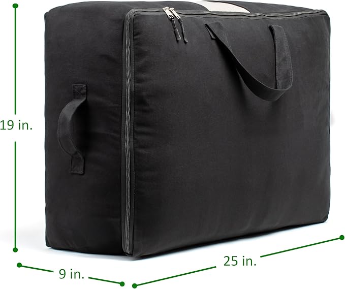Soft Canvas Storage Bags with Zipper. Thick Breathable, 1pc King/Queen Comforter Organizer. Four Carrying Handles and Window. Large 25x19x9in Bag for Sheets Blankets Bedding Pillows, Clothes (Black) - Image 3