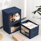 Homsorout Stackable Storage Bins with Lids - Large Storage Box with Lids, Foldable Closet Boxes for Organizing, Wardrobe Clothes Organizer with Window, Cubes Bins for Living Room, 4 Pack, Navy Blue - Image 4