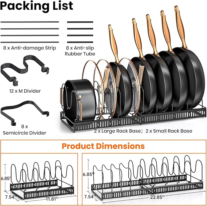 MUDEELA Expandable Pot Pan Lid Organizers inside Cabinet, 10 Divider 2-Pack - Image 3