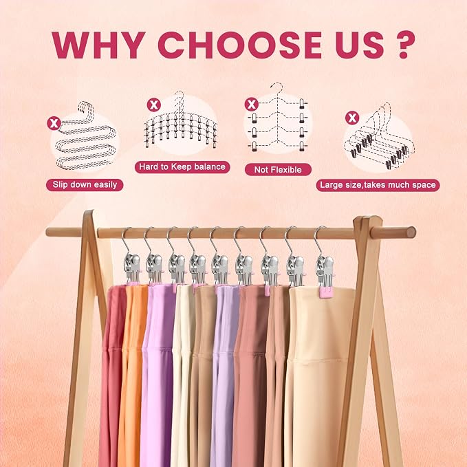50 Pack Pants Hangers with Clips,Legging & Jean Hangers for Closet Hanging | Space Saving Clip Hangers for Yoga Pants, Jeans, Shorts, Skirts and Hats,Closet Organizers and Storage, Pink - Image 4