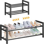 Expandable Metal Shoe Rack for Closet & Entryway, Shoe Storage Organizer | 2 Tier • Adjustable Width • Holds 6–9 Pairs • Heavy-Duty Steel • Space-Saving Design • Easy Assembly by Detsuk