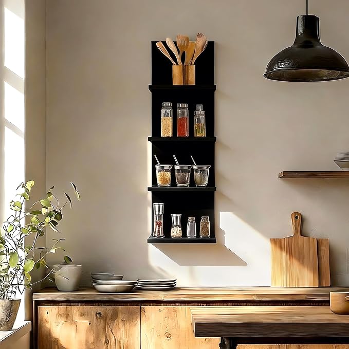 Homaterial Wall Shelves 4 Tier, Simple Vertical Corner Shelf for Room, Kitchen Wall Decor, Makeup Perfume Organizer,Decorative Shelving Unit, Black - Image 4