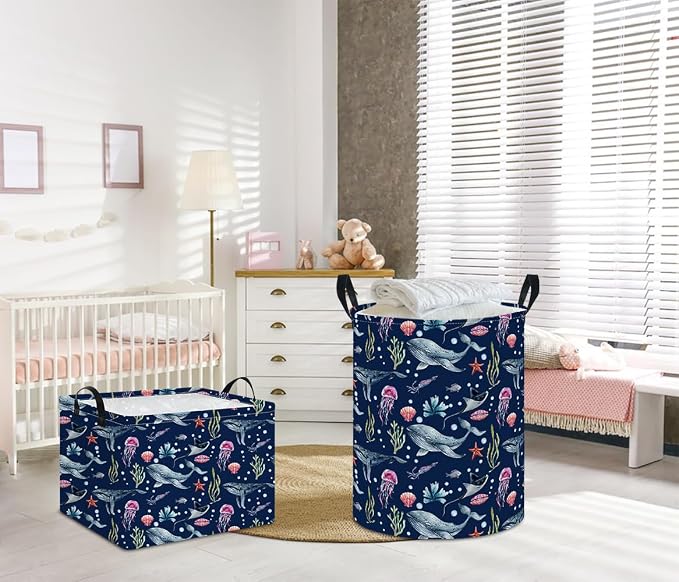 NTAOHAMPER Laundry Hamper, Laundry Basket, Nursery Hamper, Waterproof Storage Bin, Clothes Organizer Basket, Room Decor(Watercolor Ocean) - Image 2