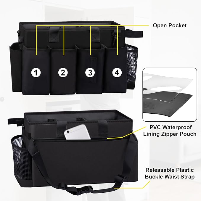 Wearable Large Cleaning Caddy Bag for Housekeepers (Black) - Image 3