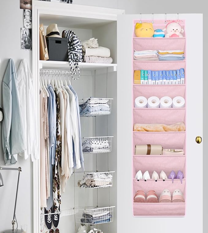 SLEEPING LAMB Over The Door Shoe Organizer for Closet with Large Deep Pockets, Narrow Shoe Rack for Door Hanging Boots Storage, Pink - Image 7