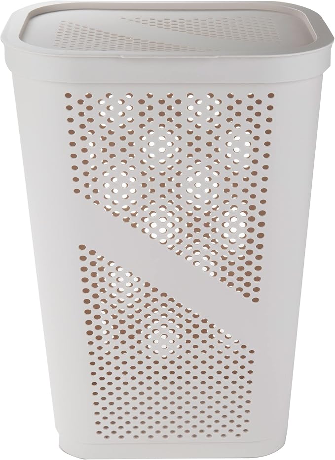 Mind Reader Slim Laundry Hamper with Lid, 60L Clothes Basket, Ventilated Plastic, Ivory - Image 5