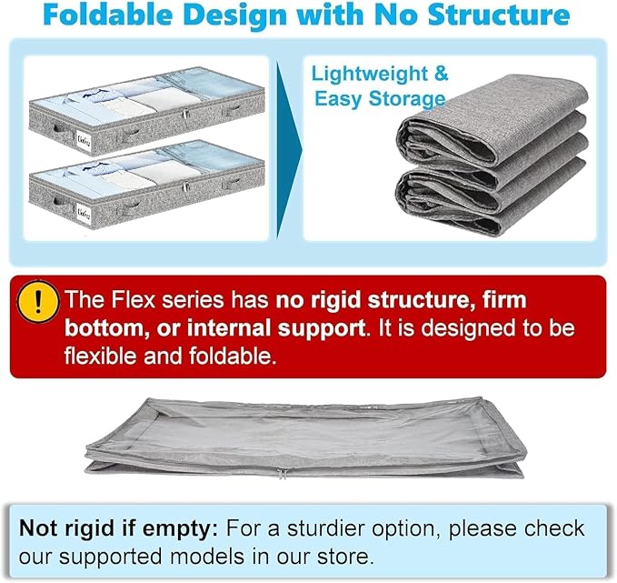 3 Inch Low Profile Under Bed Storage Drawer 2 Pack, Lightweight Underbed Clothes Storage Container Bins With NO STURCTURE, Shallow Storage Bag for Dorm & Home, With Clear Lids & Water-Resistant Fabric - Image 5