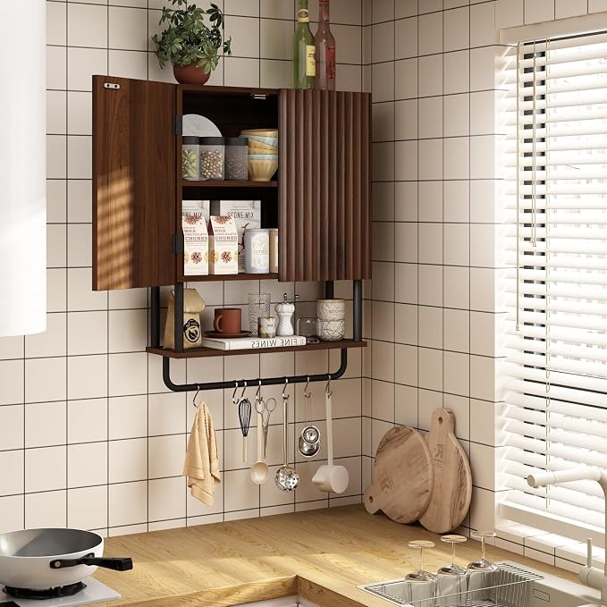 RUSTOWN Fluted Bathroom Wall Cabinet with 2 Doors, 3-Tier Medicine Cabinet - Image 2