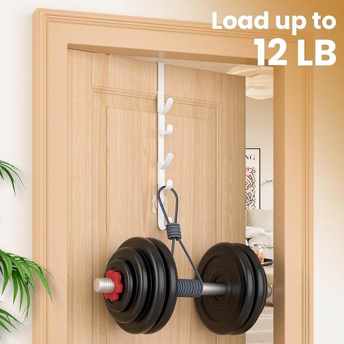Kaiferty Over the Door Hooks, Metal Door Hooks for Hanging, Over the Door Purse Organizer for Coat Hanger, Back of Shower Door for Hanging Towel Rack Clothes, Hat, Bathroom, Closet (White-4Packs) - Image 7