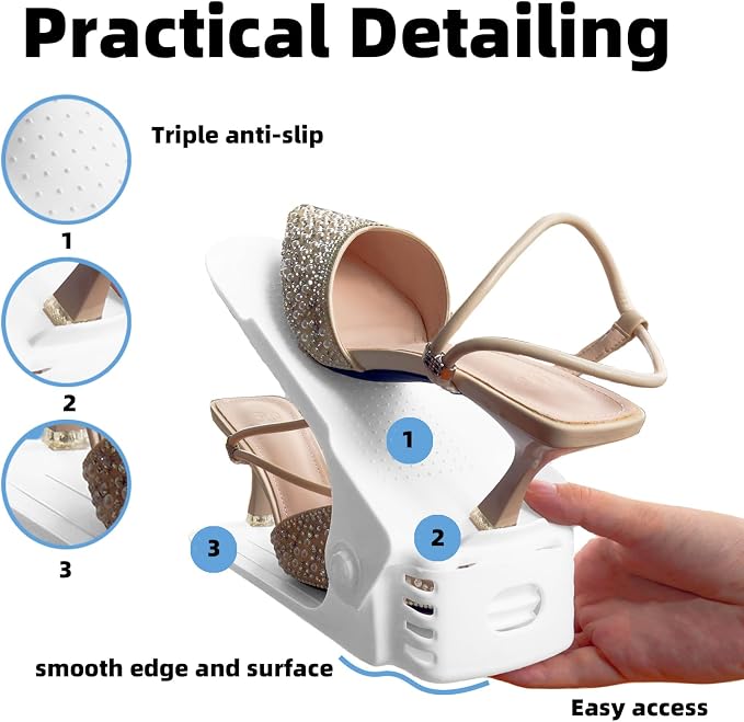 20 Pack Adjustable 50% Space-saving Shoe Slots Organizer, White - Image 5