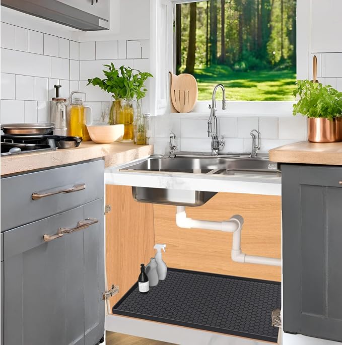 Under Sink Mat 28 x 19 for Kitchen Waterproof, Silicone Under Sink Liner, Bathroom Kitchen Cabinet Protector Mat, Easy to Clean Cabinet Mat Organizers and Storage, Black - Image 6