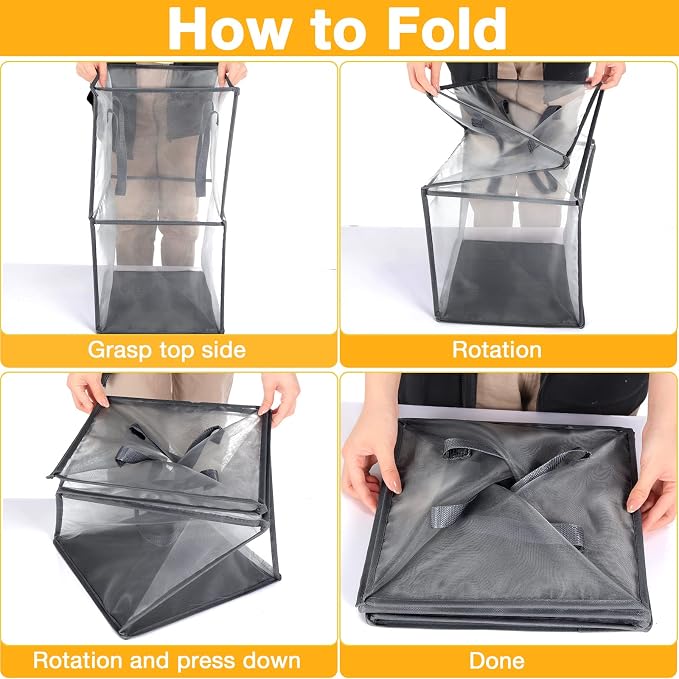 Zopeal 3 Pack Collapsible Mesh Laundry Basket, Grey, Double-layer - Image 7