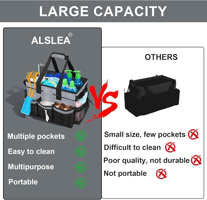 ALSLEA Large Cleaning Caddy Bag 15" x 10½" x 9" Heavy-Duty Organizer Tote for Home, Housekeepers, Janitors Cleaning Caddy for Cleaning Supplies with Shoulder Strap & Multiple Pockets (Gray) - Image 3