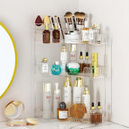 SUNZOS 3-Tier Corner Bathroom Counter Organizer, Bathroom Organizer Countertop with Makeup Brush Holder, Vanity Makeup Cosmetic Storage, Corner Storage for Kitchen, Dresser by SUNZOS