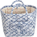 Storage Basket Boho Fabric Large Collapsible Floral Laundry Nursery Hamper Portable Folding Storage for Clothes Toys (Blue Bow) by Ankick