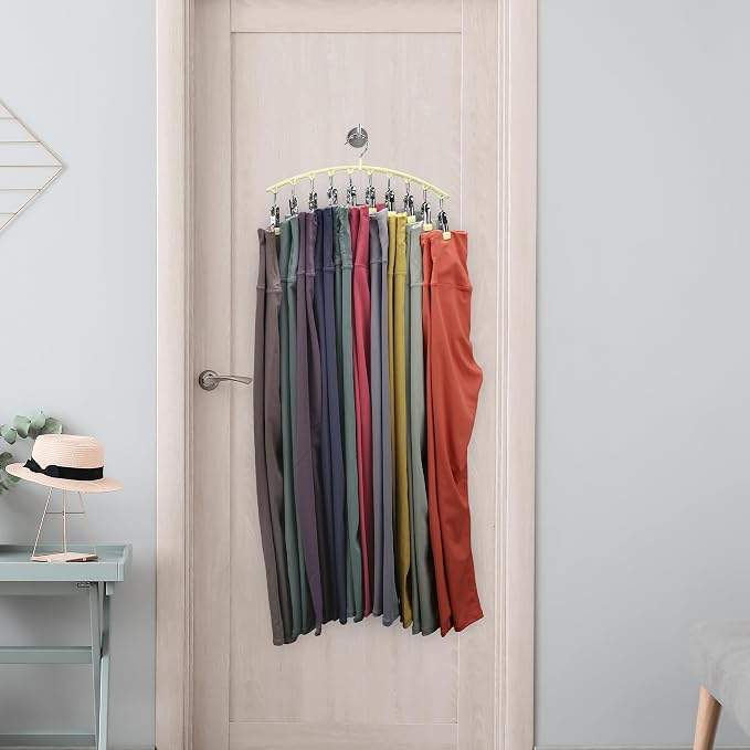 Volnamal Legging Organizer for Closet,4 Pack Metal Yoga Pants Hangers,Ivory | Clothes Hanger w/10 Clips Hold 40 Leggings,Space Saving Hanging Closet Organizer College Dorm Essentials Apartment Essential - Image 7