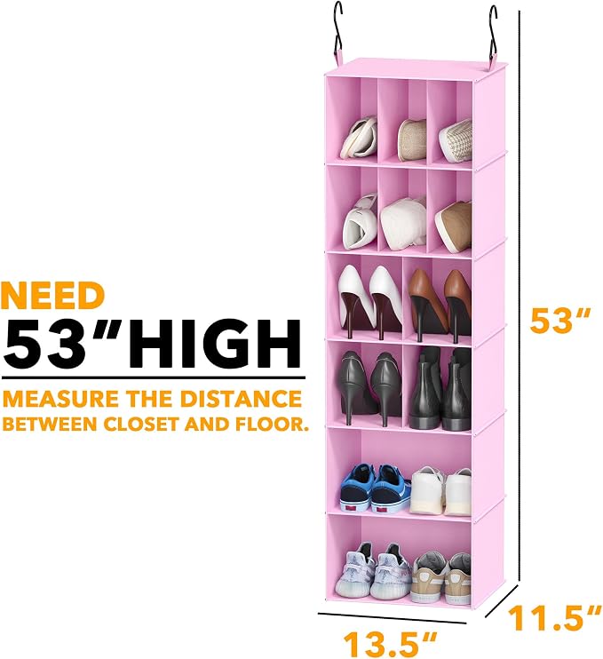 SpaceAid 2 Pack Hanging Closet Organizer and Storage with Dividers, 24 Compartments Hanging Shoe Shelves for Closet, Wardrobe, RV, Garment Rack - Pink - Image 2