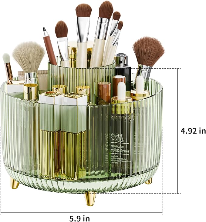 fanado 360° Rotate Makeup Brush Holder Organizer, Makeup Organizers Countertop, Makeup organization and Skincare Storage for Vanity, Desktop, Bathroom (Clear Green) - Image 4