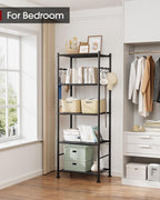 Sakugi 5-Tier Storage Rack Organizer with Hooks, Heavy Duty Metal Garage Rack with Leveling Feet, Freestanding Utility Rack for Bedroom, Balcony and Garage, 18.1"×12.4"×56.8", Black - Image 2