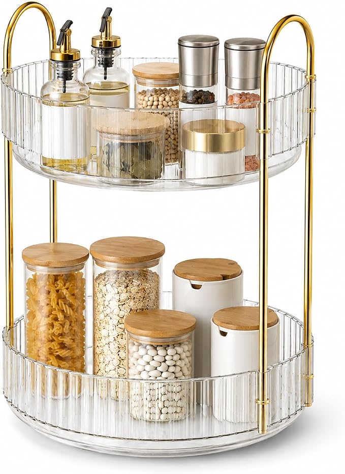 360° Rotating Organizer, Lazy Susan Bathroom Counter Organizer for Perfume, Skincare, Makeup & Cosmetic Storage, Vanity Countertop Organizer, Clear, 2-Tier by Unknown