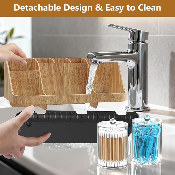 GFWARE Bathroom Toothbrush Holder Set with 2 Pack Qtip Holder Dispenser - 7 Slots Kids Bathroom Accessory Sets with Drainage, Q Tip Holder for Bathroom Sink Counter Accessories Set - Image 3