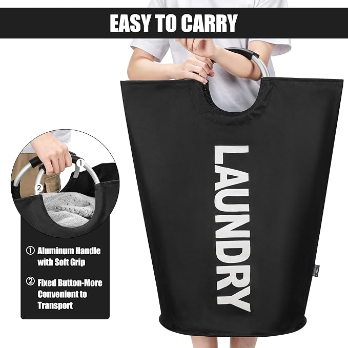 DOKEHOM 125L X-Large Laundry Basket Bag, Collapsible Tall Hamper, Black - Image 4